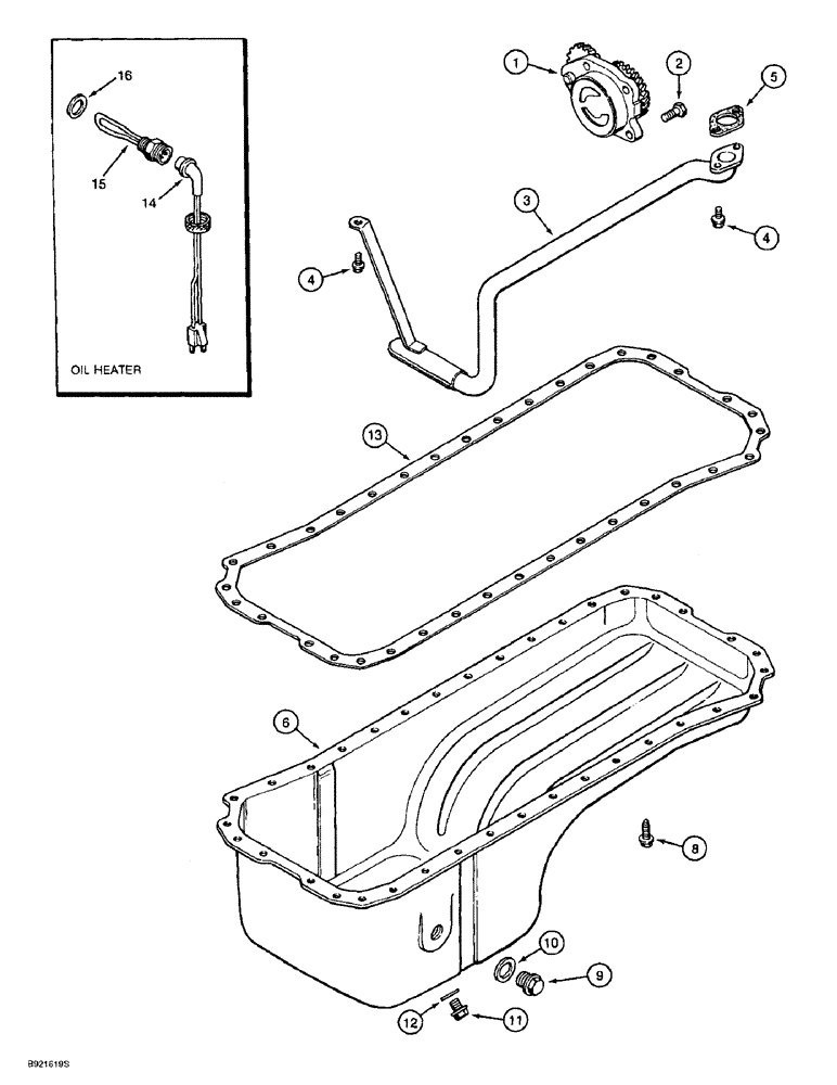 Схема запчастей Case 621B - (2-27A) - OIL PUMP AND OIL PAN, 6T-590 EMISSIONS CERTIFIED ENGINE, LOADER P.I.N. JEE0053350 AND AFTER (02) - ENGINE