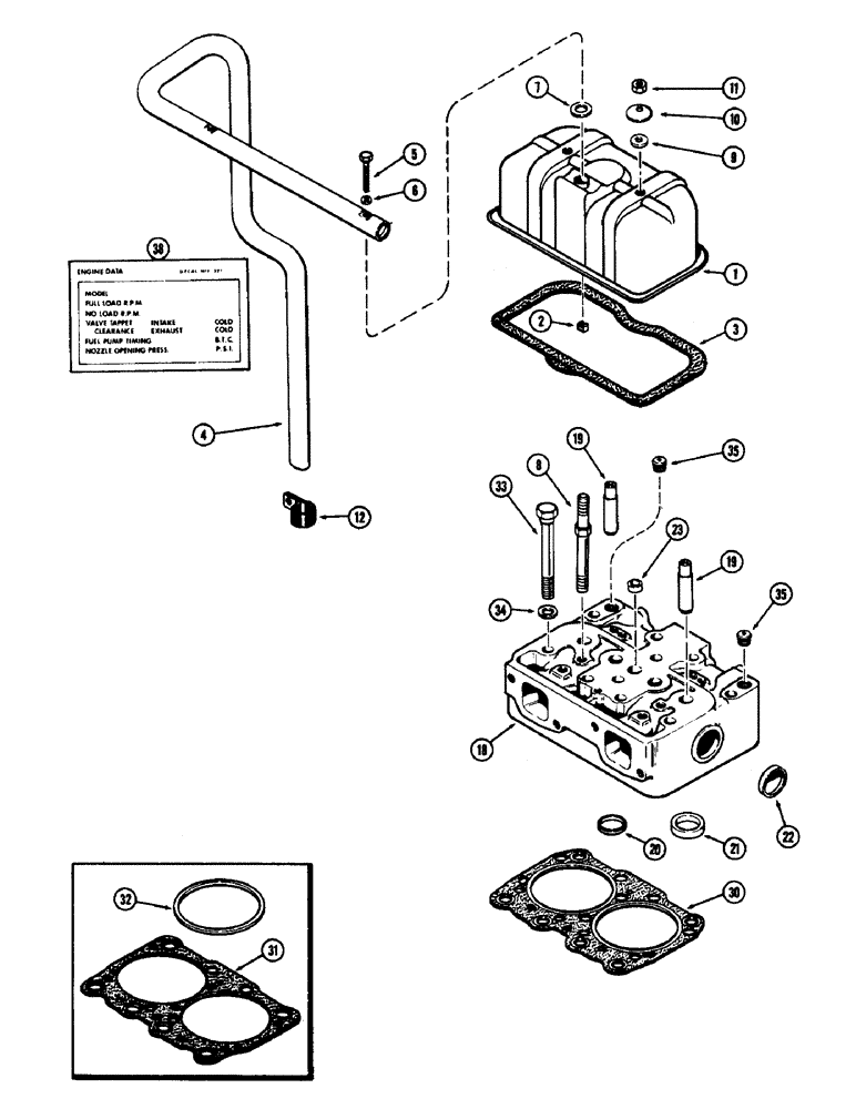 Схема запчастей Case 800 - (026) - CYLINDER HEAD AND COVER, (336BD) AND (336BDT) DIESEL ENGINES (01) - ENGINE