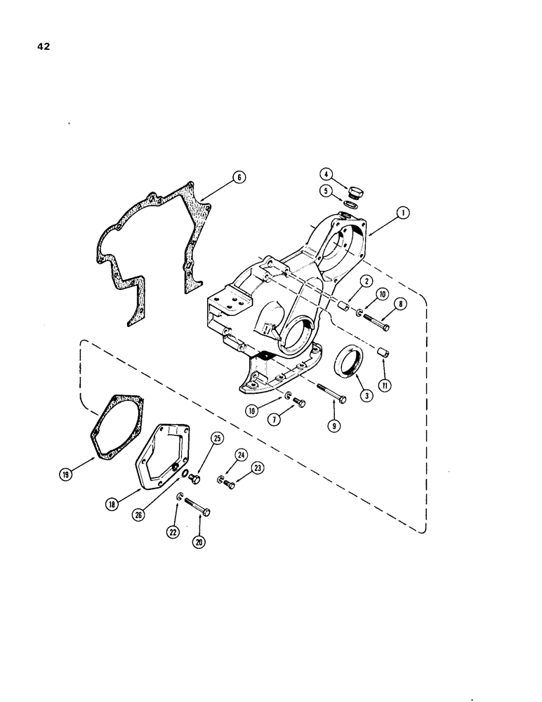 Схема запчастей Case W24B - (042) - TIMING GEAR COVER, (504BD) AND (504BDT) DIESEL ENGINES (02) - ENGINE