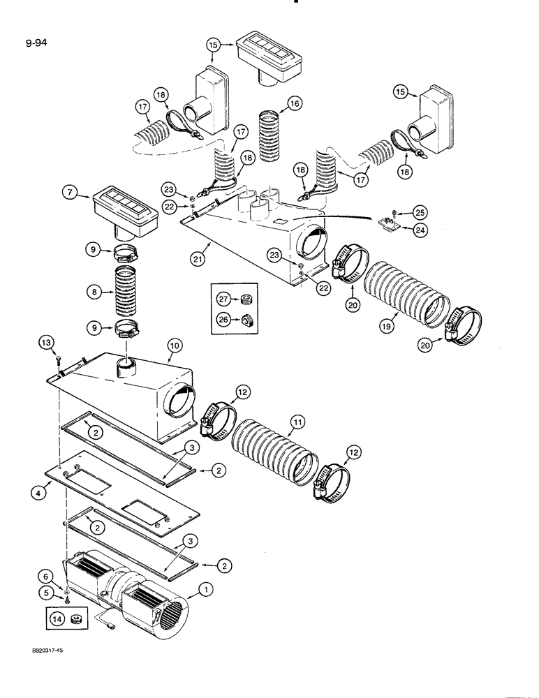 Схема запчастей Case 821 - (9-094) - HEATING AND AIR CONDITIONING PLENUM (09) - CHASSIS/ATTACHMENTS