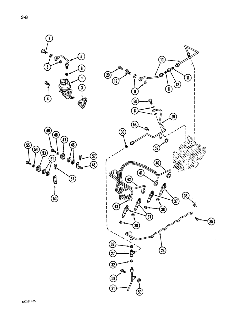 Схема запчастей Case 650 - (3-08) - FUEL INJECTION SYSTEM, 4T-390 ENGINE (03) - FUEL SYSTEM