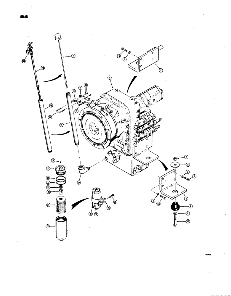 Схема запчастей Case W24B - (084) - TRANSMISSION MOUNTING PARTS,, DIPSTICK AND OIL FILTER DIPSTICK AND RELATED PARTS, (06) - POWER TRAIN