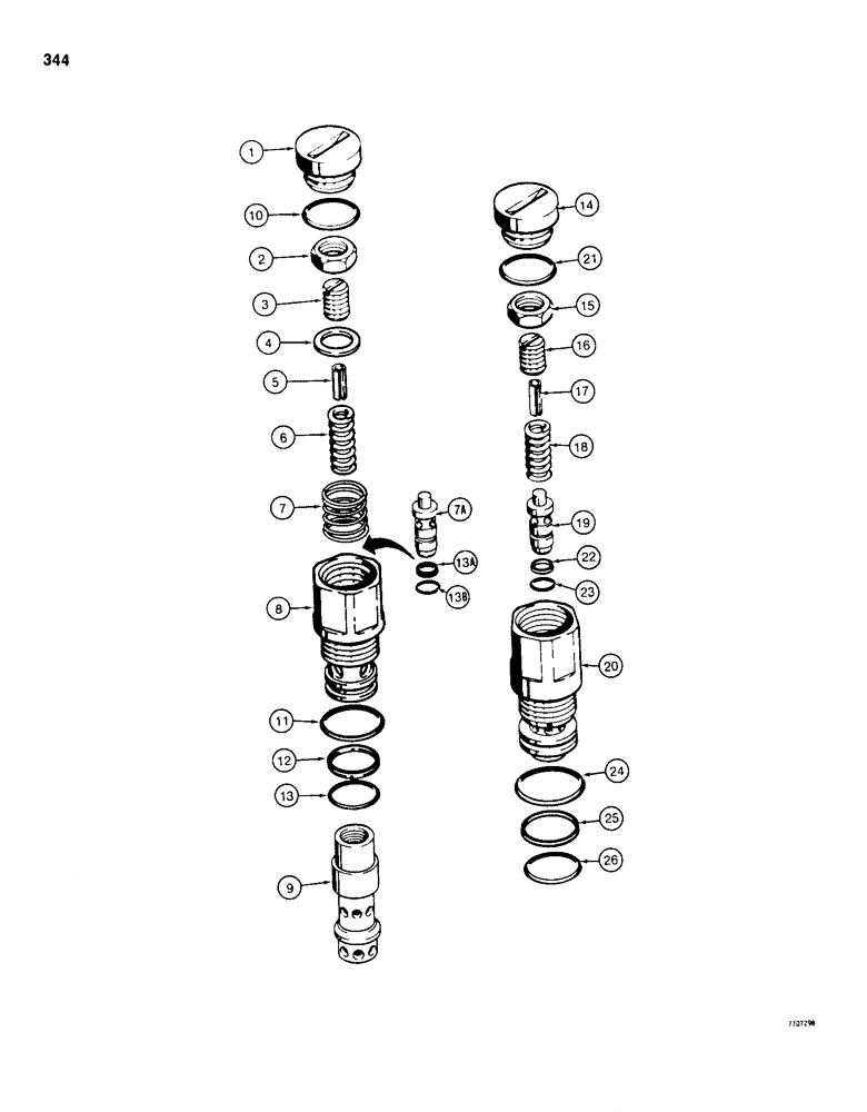 Схема запчастей Case 1150D - (344) - CIRCUIT RELIEF VALVES, CIRCUIT RELIEF AND ANTICAVITATION VALVES, CIRCUIT RELIEF VALVES (08) - HYDRAULICS