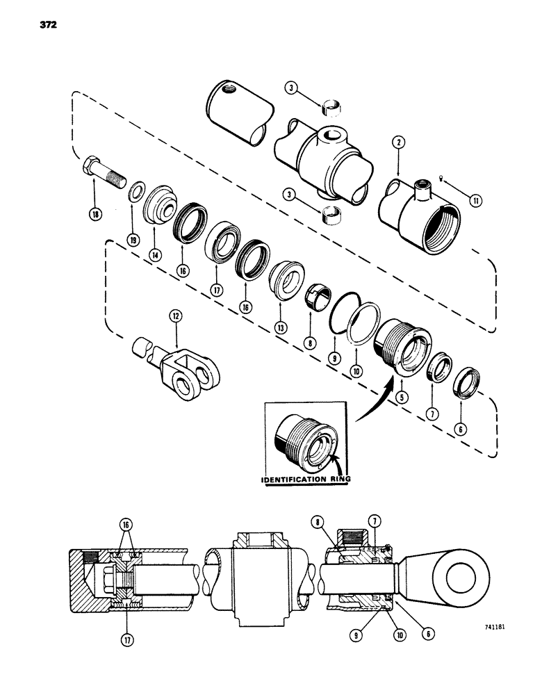 Схема запчастей Case 450 - (372) - G34344 LIFT CYLINDER - ANGLE TILT DOZER, GLAND HAS IDENTIFICATION RING (07) - HYDRAULIC SYSTEM