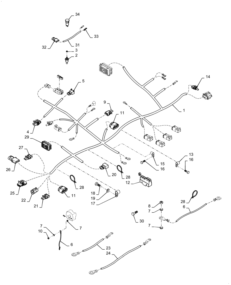 Схема запчастей Case 580SM - (55.100.01) - HARNESS, ENGINE - MOUNTING AND CONNECTIONS (55) - ELECTRICAL SYSTEMS