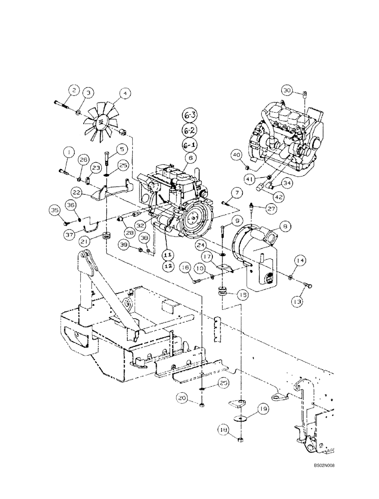 Схема запчастей Case 686GXR - (2-04) - ENGINE MOUNTING - TURBO (ASN 686G JFE0000662; BTW 686GXR JFE0001701 - 1848; 688G JFE0003500 - 3613) (02) - ENGINE