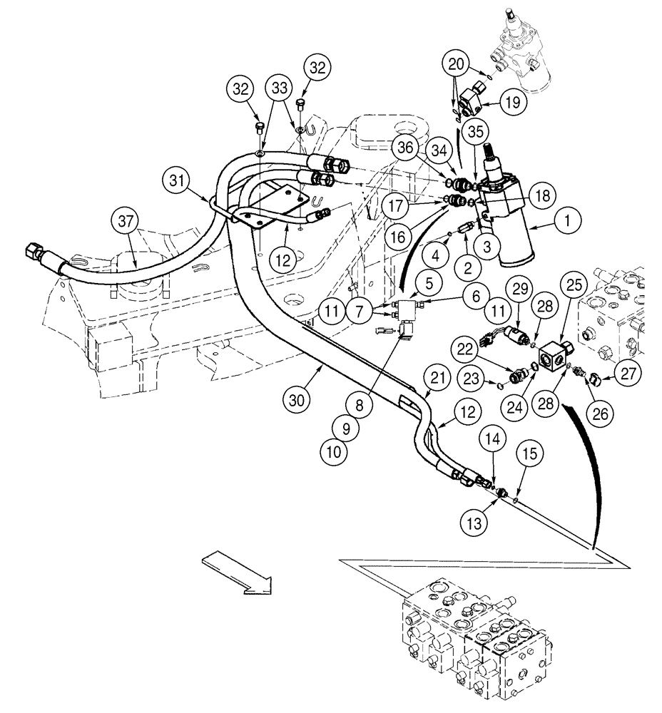 Схема запчастей Case 621D - (05-04) - HYDRAULICS - STEERING, STEERING PRESSURE AND RETURN, AUXILIARY STEERING (05) - STEERING