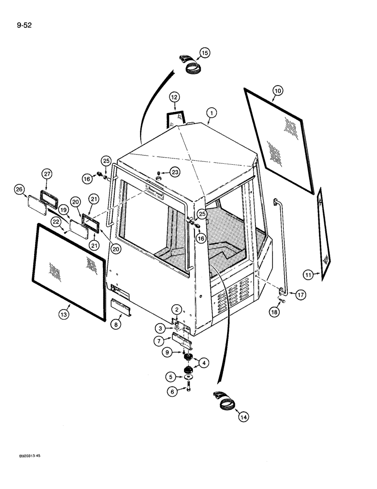 Схема запчастей Case 721 - (9-052) - CAB MOUNTING AND GLASS (09) - CHASSIS/ATTACHMENTS