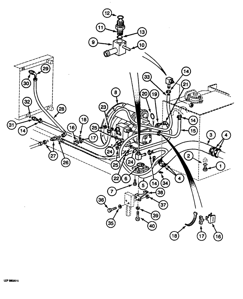 Схема запчастей Case 688 - (8-018) - HYDRAULIC PUMP LINES, PRESSURE AND COOLER RETURN LINES (08) - HYDRAULICS