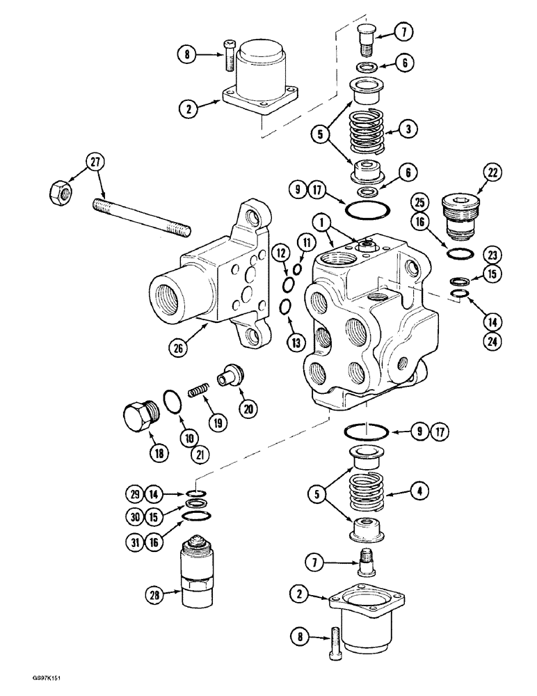 Схема запчастей Case 888 - (8C-50) - SWING CONTROL VALVE, P.I.N. 15474 AND AFTER (08) - HYDRAULICS