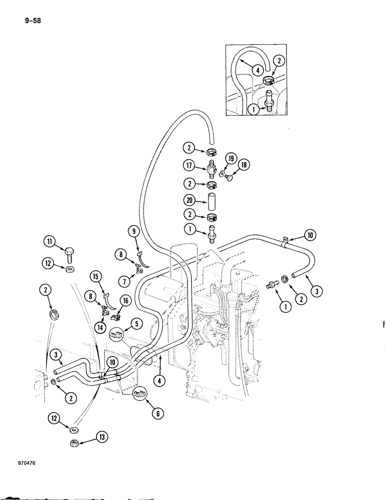 Схема запчастей Case 888 - (9-058) - HEATER LINES TO ENGINE (09) - CHASSIS