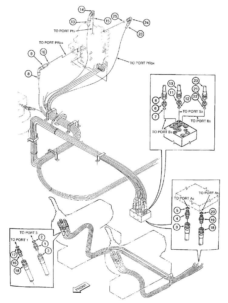 Схема запчастей Case 9050B - (8-068) - BUCKET CONTROL LINES (08) - HYDRAULICS