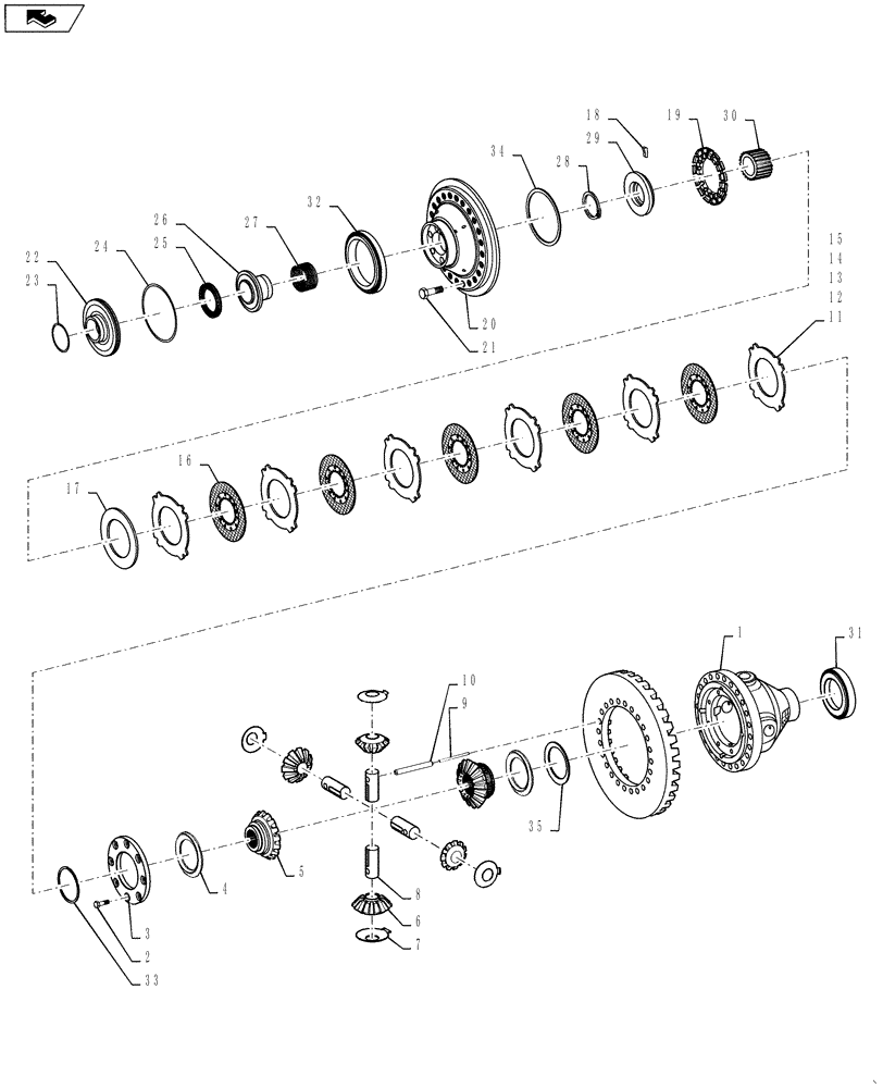 Схема запчастей Case 1021F - (44.106.02[01]) - DIFFERENTIAL, FRONT AND REAR, LOCK AXLE (25) - FRONT AXLE SYSTEM