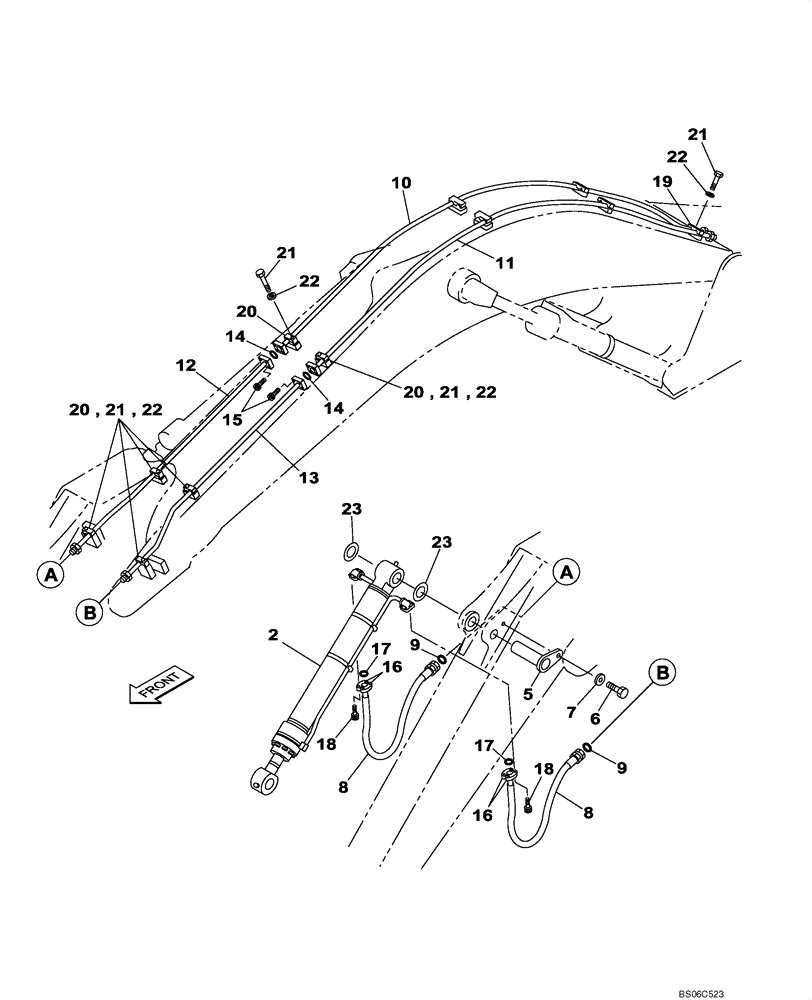 Схема запчастей Case CX330 - (08-022-00[01]) - HYDRAULIC CIRCUIT - BUCKET CYLINDER - 3.25 M ARM (08) - HYDRAULICS