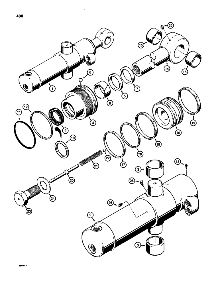 Схема запчастей Case 580D - (400) - G104917 AND G110165 BACKHOE SWING CYLINDER, USED ON SUPER D MODELS (08) - HYDRAULICS