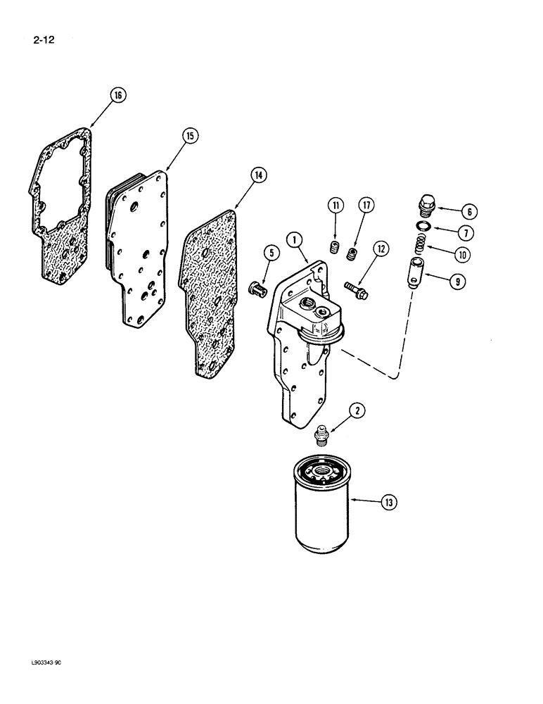 Схема запчастей Case 550 - (2-12) - OIL FILTER AND COOLER, 4-390 ENGINE, 4T-390 ENGINE (02) - ENGINE