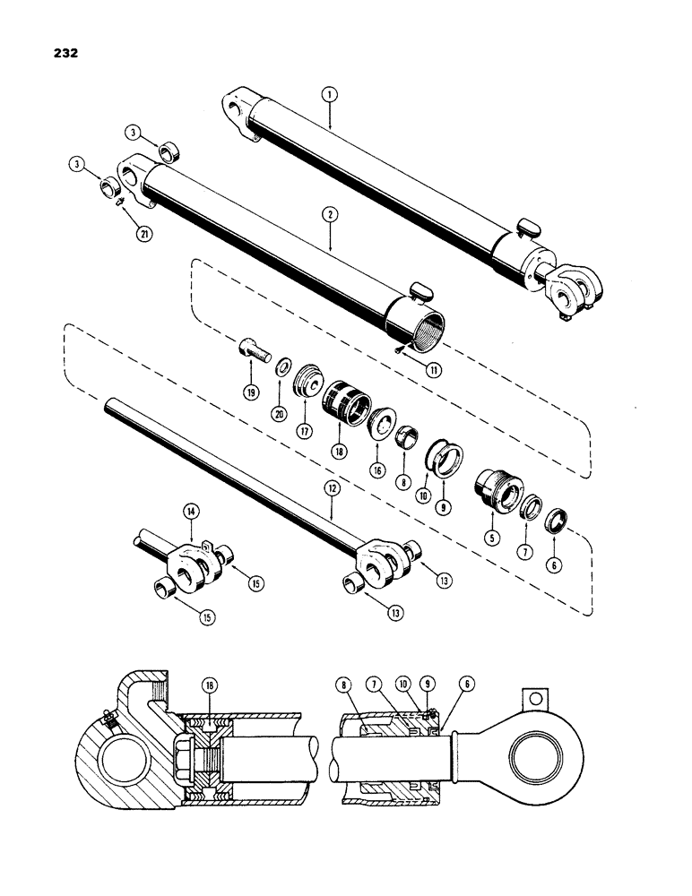 Схема запчастей Case 450 - (232) - G32138, G32139 & G32164 LOADER LIFT CYLINDER, 3-1/2" DIAMETER CYLINDER W/31" STROKE (07) - HYDRAULIC SYSTEM