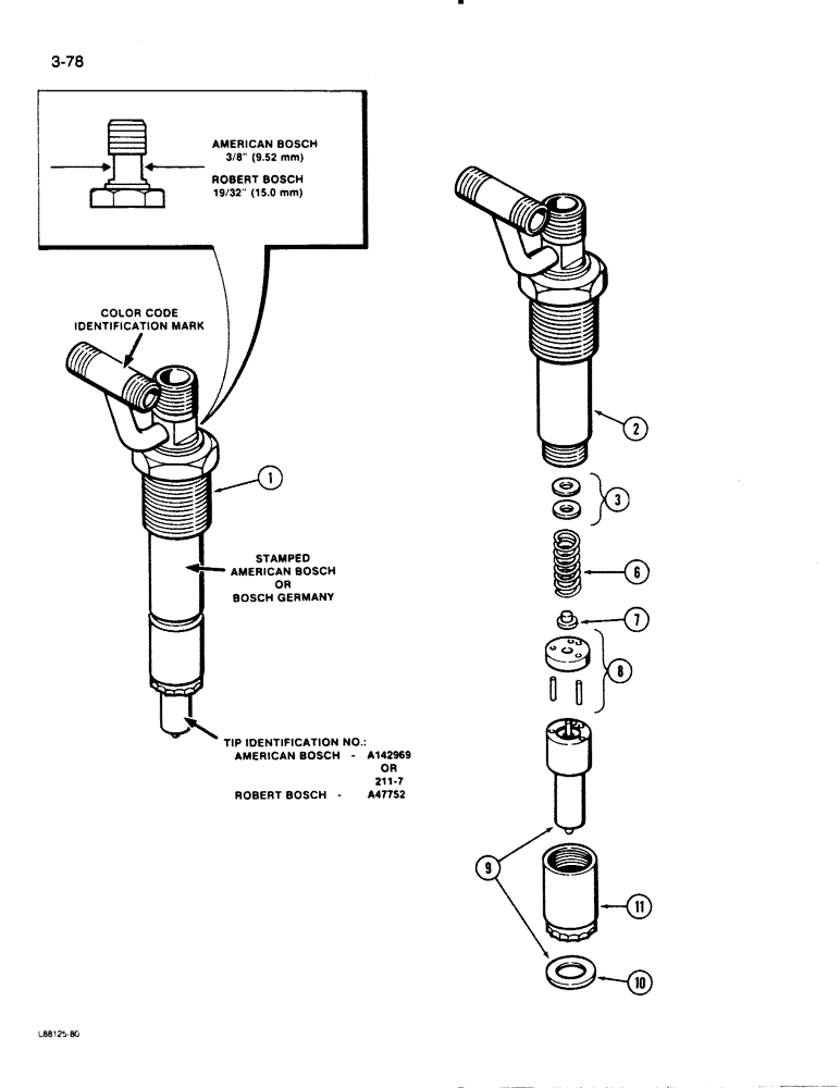 Схема запчастей Case 1455B - (3-78) - FUEL INJECTOR NOZZLE, 504BDT DIESEL ENGINE, ENGINE SERIAL NO 10335337 & AFT, RED CODE I.D. (03) - FUEL SYSTEM