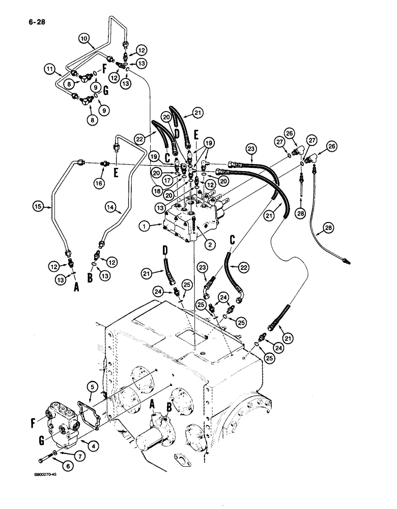 Схема запчастей Case 650 - (6-28) - TRANSMISSION CONTROL VALVE HYDRAULIC LINES (06) - POWER TRAIN