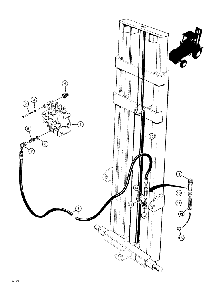 Схема запчастей Case 586E - (8-10) - MAST LIFT CYLINDER HYDRAULIC CIRCUIT, MODELS WITH SINGLE LIFT CYLINDER (08) - HYDRAULICS