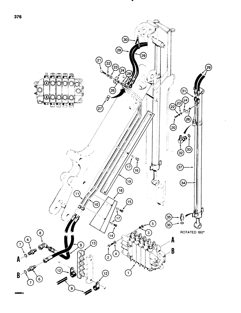 Схема запчастей Case 580SE - (376) - BACKHOE EXTENDABLE DIPPER HYDRAULIC CIRCUIT, MODELS WITH ONE BOOM MOUNTING PIN AT SWING TOWER (08) - HYDRAULICS