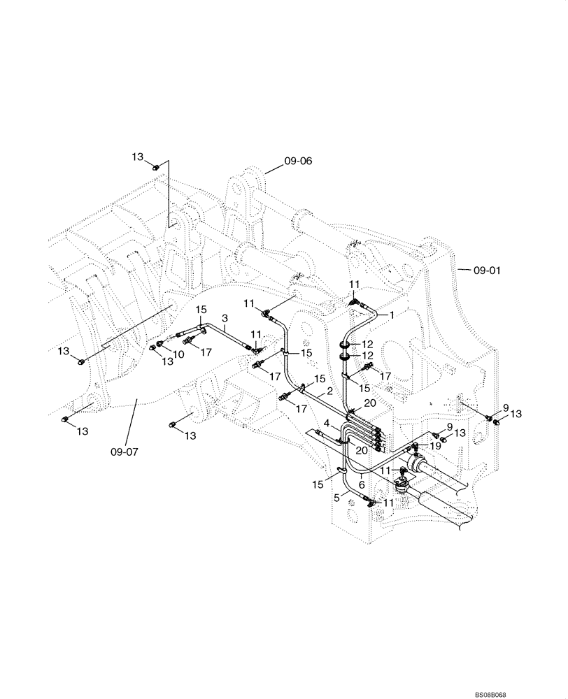 Схема запчастей Case 1221E - (09-08[01]) - GREASE LINES, FRONT (87700421) (09) - CHASSIS/ATTACHMENTS