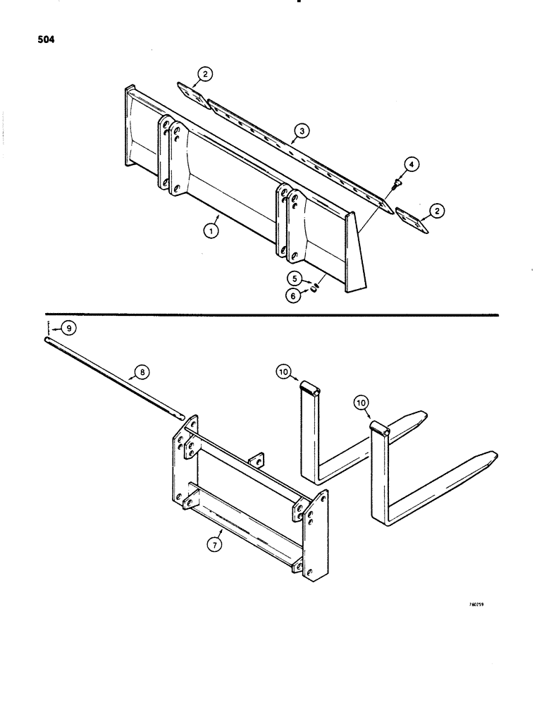 Схема запчастей Case 580E - (504) - LOADER BLADE, PALLET FORKS (09) - CHASSIS/ATTACHMENTS