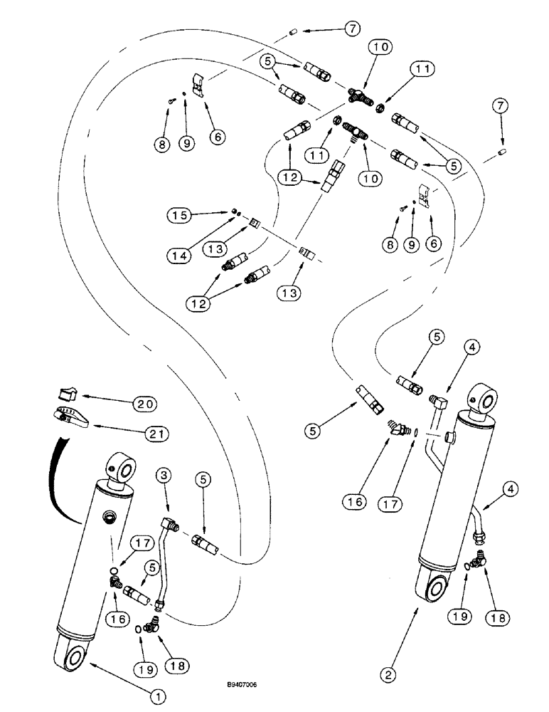 Схема запчастей Case 590SL - (7-21) - LOADER CLAM CYLINDER HYDRAULIC CIRCUIT, AT LOADER BUCKET (08) - HYDRAULICS