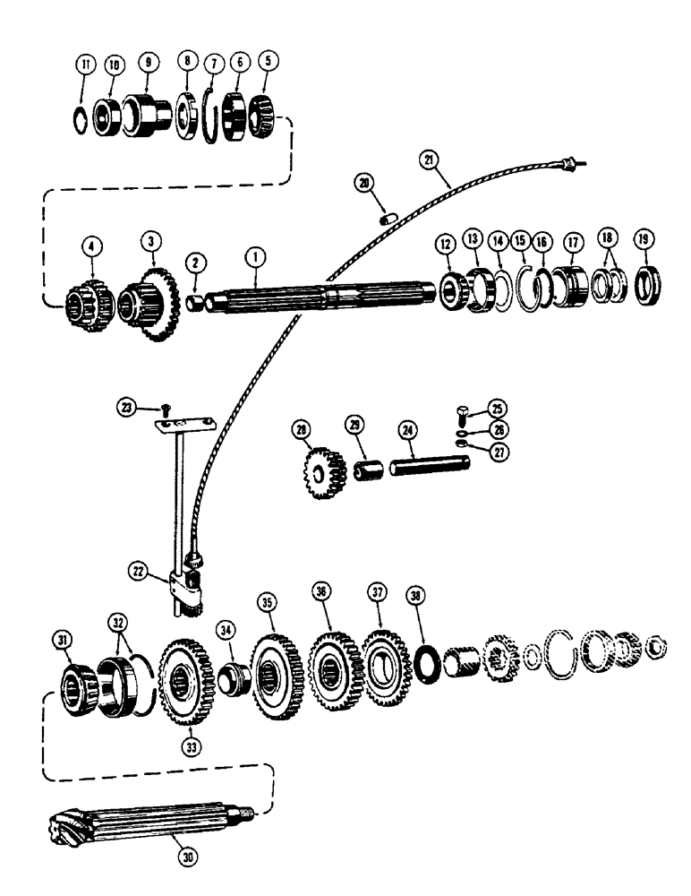 Схема запчастей Case 530CK - (100) - TRANSMISSION SHAFT AND GEARS (21) - TRANSMISSION