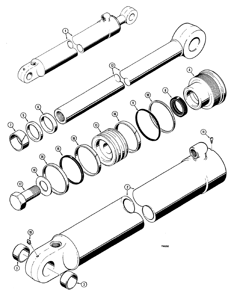 Схема запчастей Case 680CK - (316) - G102517 BACKHOE STABILIZER CYL., 4" DIA. CYL. W/ 21 3/8 " STROKE W/ ONE PIECE PISTON (35) - HYDRAULIC SYSTEMS