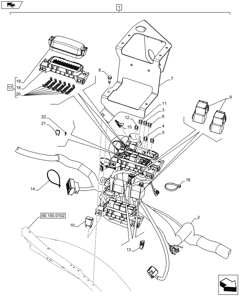 Схема запчастей Case 590SN - (55.512.17[01]) - VAR - 423058, 423059 - HARNESS INSTALL - SIDE CONSOLE, STANDARD TRANSMISSION (55) - ELECTRICAL SYSTEMS