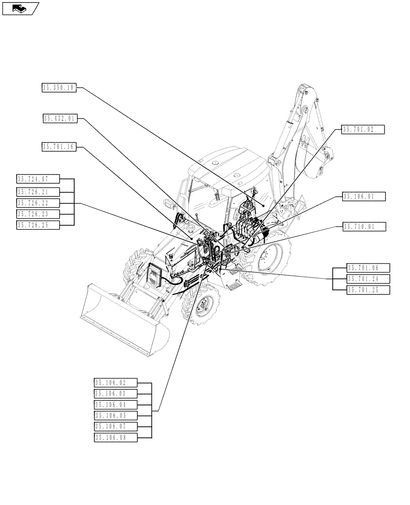 Схема запчастей Case 580SN - (35.000.00[02]) - PICTORIAL INDEX - HYDRAULIC SYSTEM (35) - HYDRAULIC SYSTEMS