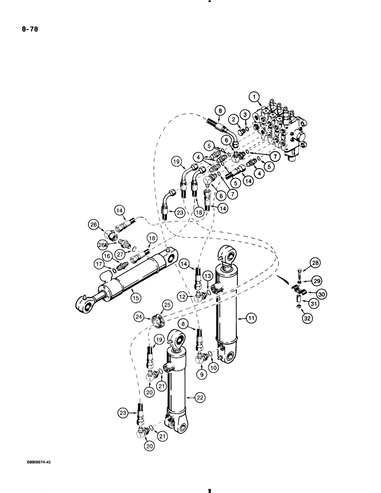 Схема запчастей Case 580K - (8-078) - THREE-POINT HITCH CYLINDER HYDRAULIC CIRCUIT (08) - HYDRAULICS