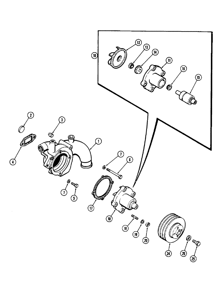 Схема запчастей Case 780 - (024) - WATER PUMP, WITH TAPPED SHAFT, (336BD) AND (336BDT) DIESEL ENG (02) - ENGINE