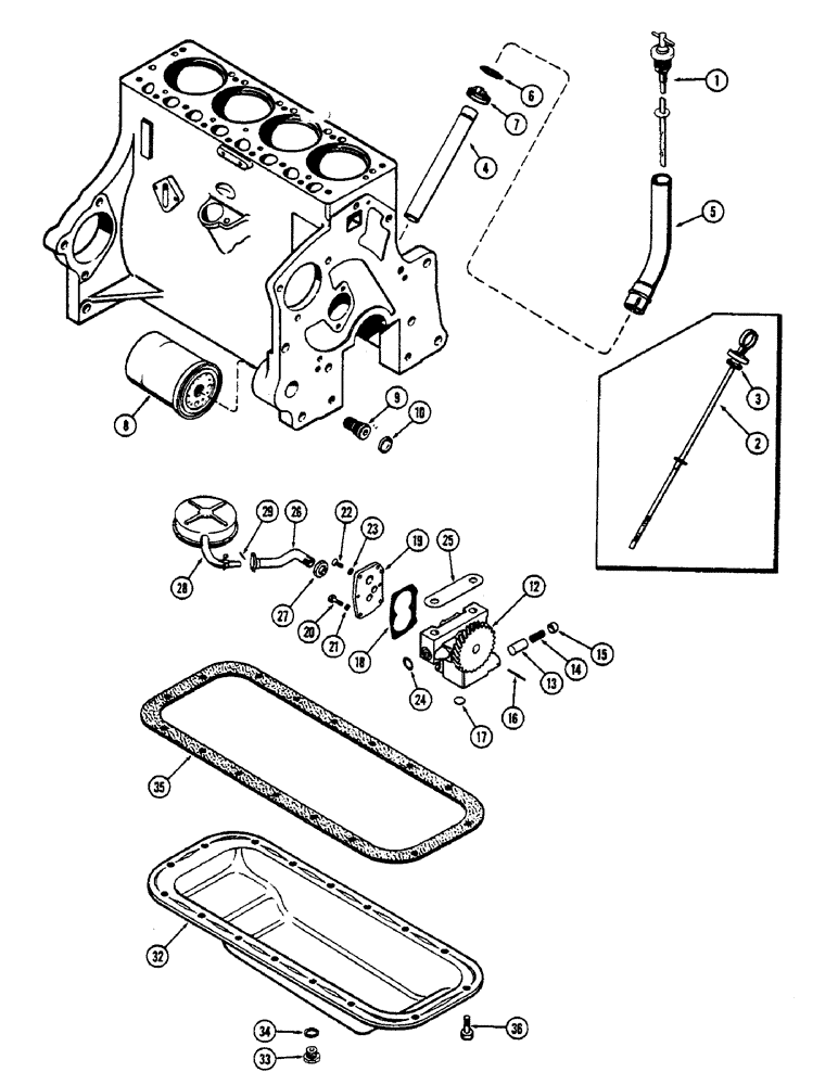 Схема запчастей Case 1700-SERIES - (020) - OIL FILTER AND DIPSTICK, 148B SPARK IGNITION ENGINE (10) - ENGINE