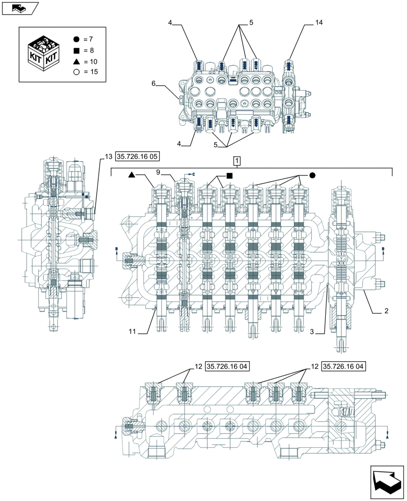 Схема запчастей Case 580SN WT - (35.726.1603[01]) - BACKHOE CONTROL VALVE, 8-SPOOL, COMPONENTS, W/ EXTENDABLE DIPPER, W/ FOOT SWING CONTROL - C7373 (35) - HYDRAULIC SYSTEMS