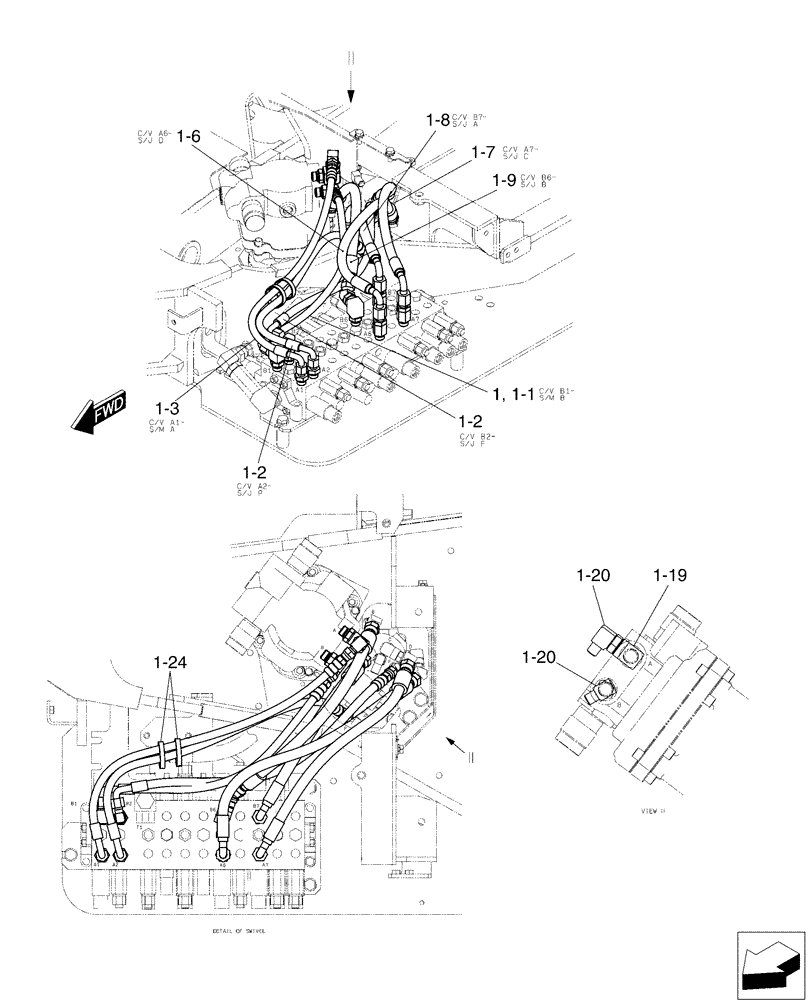 Схема запчастей Case CX17B - (01-022[02]) - HYD LINES, UPP - NIBBLER AND BREAKER (35) - HYDRAULIC SYSTEMS