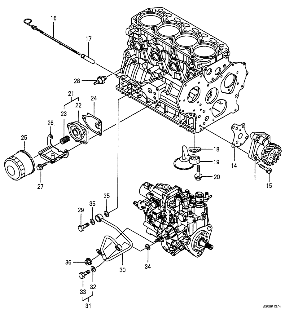 Схема запчастей Case CX50B - (08-009) - LUB. OIL SYSTEM ENGINE COMPONENTS