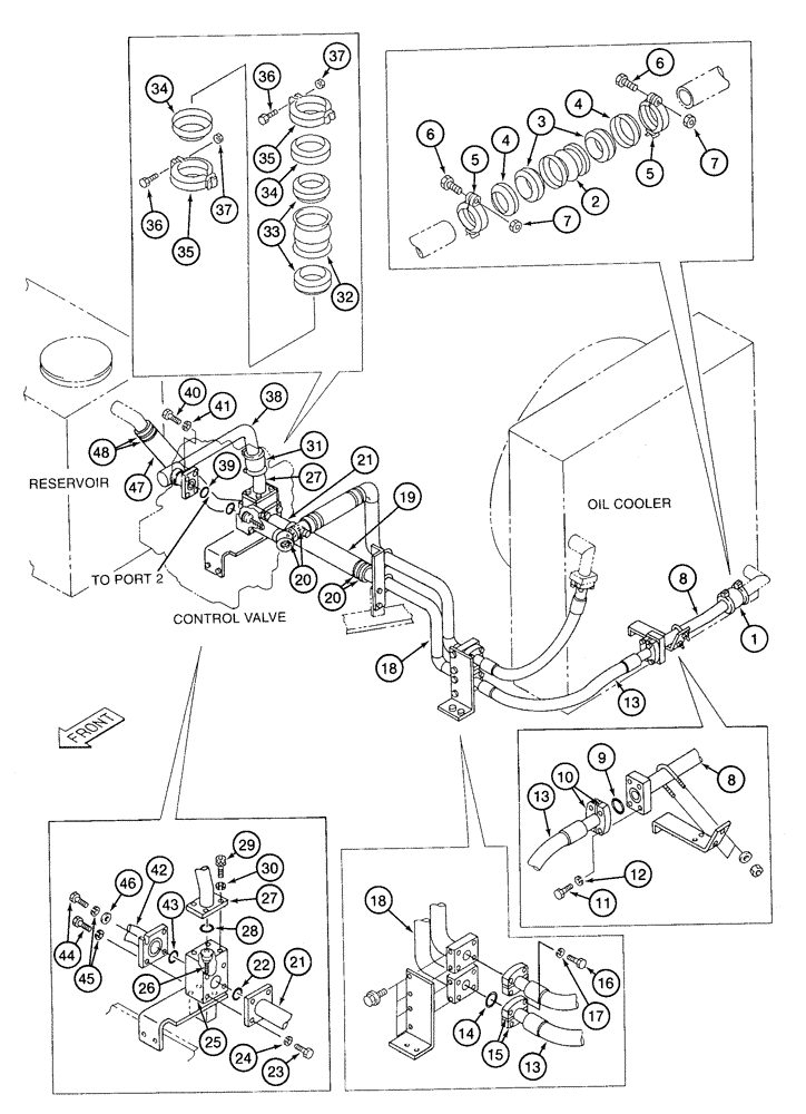 Схема запчастей Case 9050B - (8-016) - OIL COOLER RECIRCULATING AND RETURN LINES (08) - HYDRAULICS