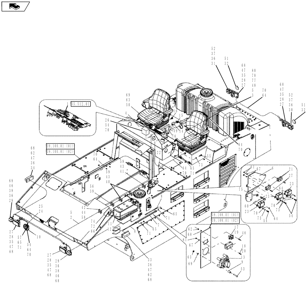 Схема запчастей Case PT240 - (55.100.01) - CAB WIRING (55) - ELECTRICAL SYSTEMS