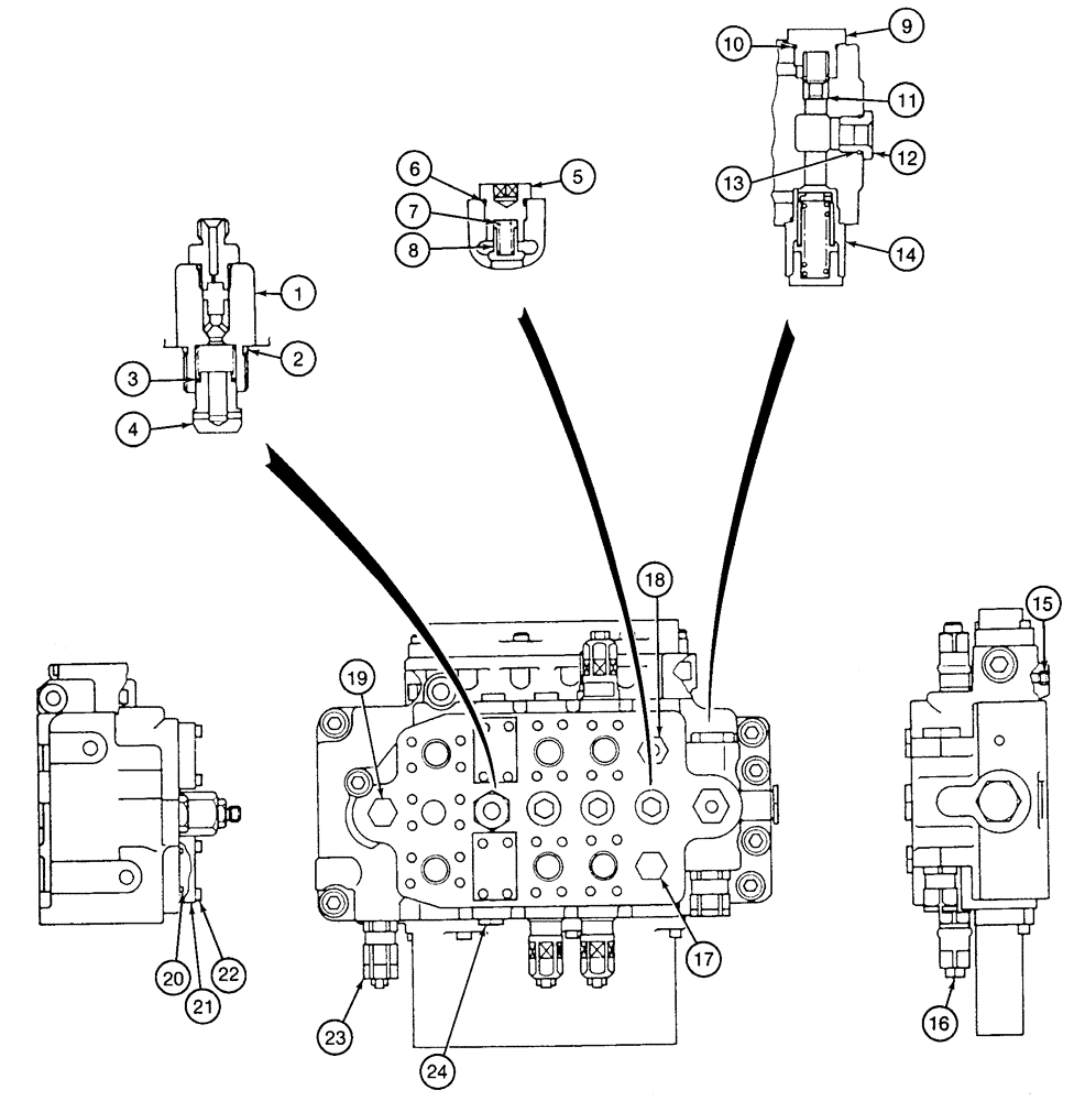 Схема запчастей Case 9050 - (8-68) - 153350A1 CONTROL VALVE, PLUGS, CHECK AND RELIEF VALVES, LEFT-HAND SIDE (08) - HYDRAULICS