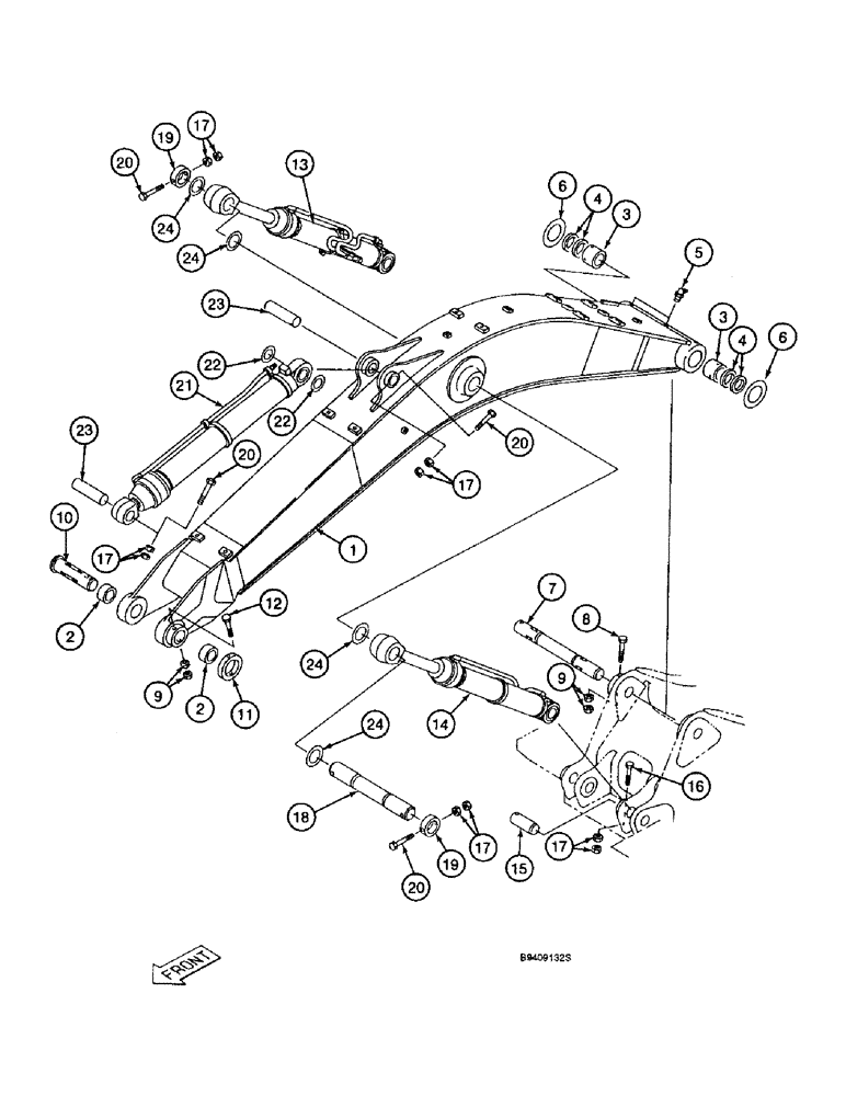 Схема запчастей Case 9040B - (9-090) - BOOM, MOUNTING PINS AND CYLINDERS, STANDARD MODELS ONLY (09) - CHASSIS