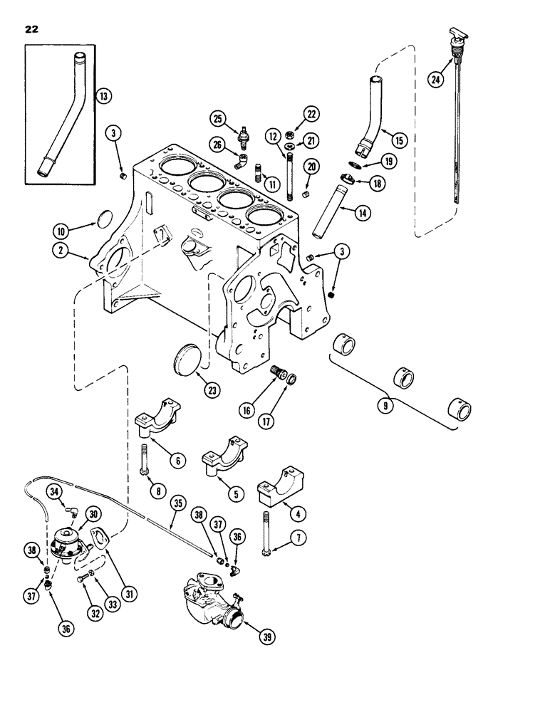 Схема запчастей Case 1835 - (022) - CYLINDER BLOCK, 148B SPARK IGNITION ENGINE, FUEL PUMP (02) - ENGINE