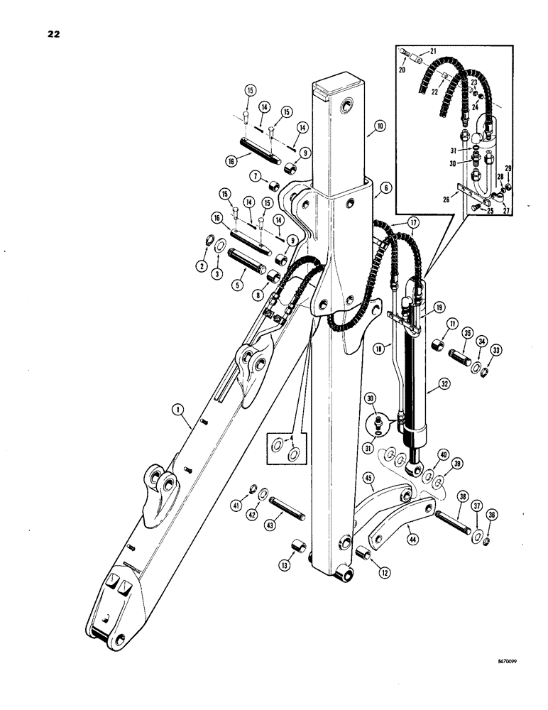 Схема запчастей Case 33 - (022) - EXTENDABLE DIPPER, (USED BEFORE BACKHOE SERIAL NO. 4141636) 