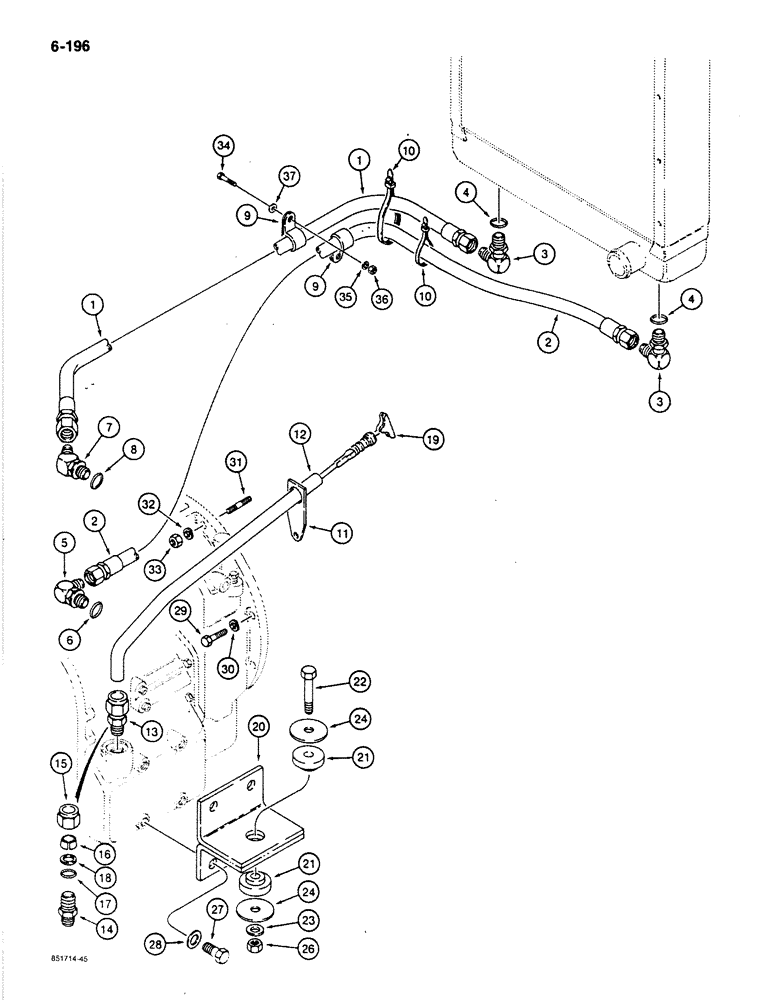 Схема запчастей Case 780C - (6-196) - TRANSMISSION COOLING SYSTEM, MOUNTING, AND DIPSTICK (06) - POWER TRAIN