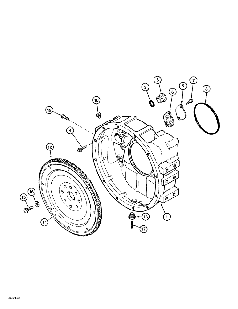 Схема запчастей Case 621B - (2-40) - FLYWHEEL AND HOUSING, 6T-590 ENGINE, PRIOR TO LOADER P.I.N. JEE0053350 (02) - ENGINE