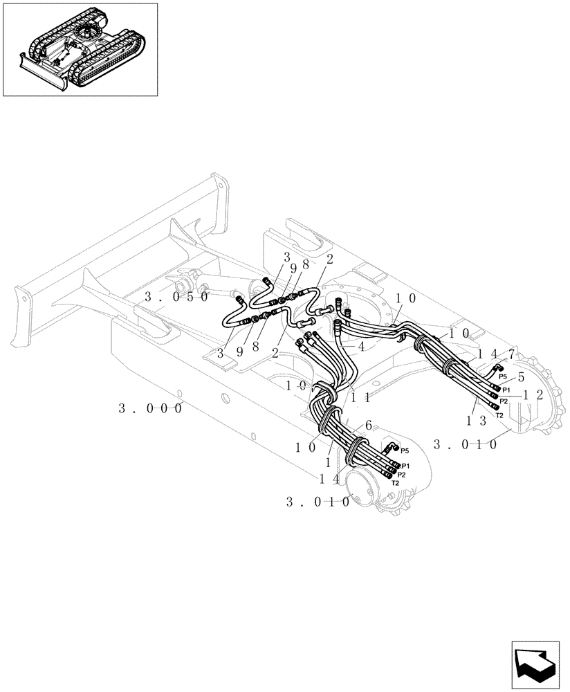 Схема запчастей Case CX16B - (3.070[01]) - TRAVEL HYD.LINES (LOWER) (35) - HYDRAULIC SYSTEMS