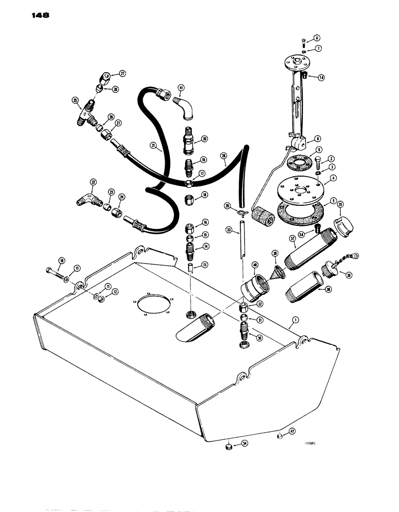 Схема запчастей Case W14 - (148) - FUEL TANK AND RELATED PARTS, MODELS WITHOUT ELECTRIC FUEL PUMP (03) - FUEL SYSTEM