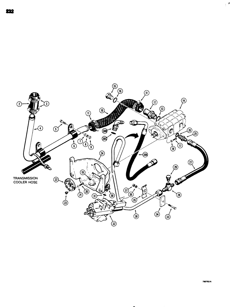 Схема запчастей Case 680G - (232) - EQUIPMENT HYDRAULIC CIRCUIT, RESERVOIR TO LOADER VALVE (08) - HYDRAULICS