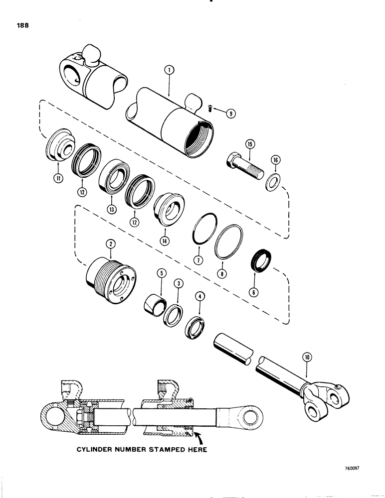 Схема запчастей Case W20 - (188) - G101416 AND G101417 LIFT CYLINDERS (08) - HYDRAULICS